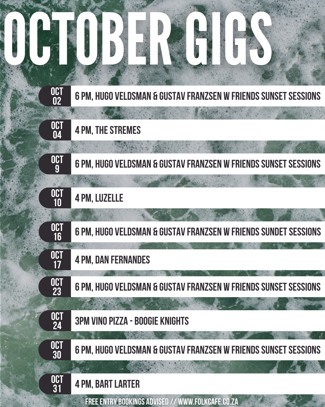 October Gigs 2026 October gigs lineup at Folk Café